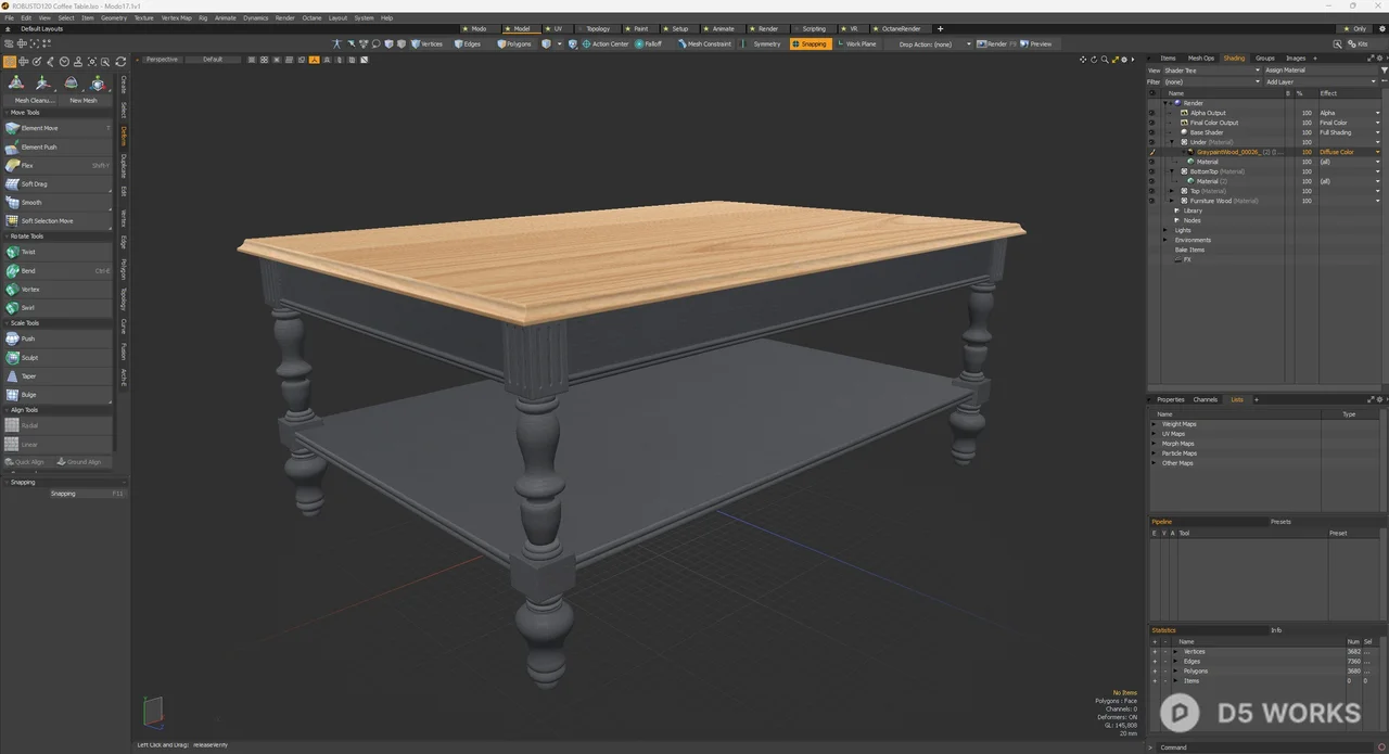 Classic Wooden Coffee Table With Turned Legs 3d model thumbnail 7