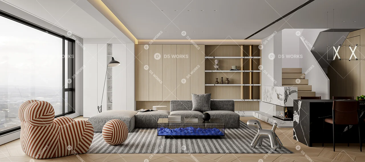 Modern Living & Dining Room 3d model - Image 1