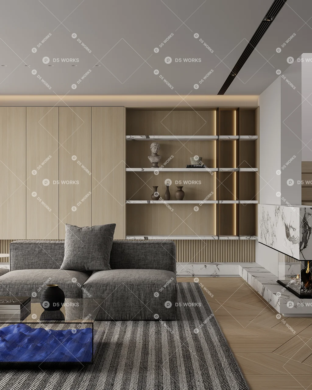 Modern Living & Dining Room 3d model thumbnail 8