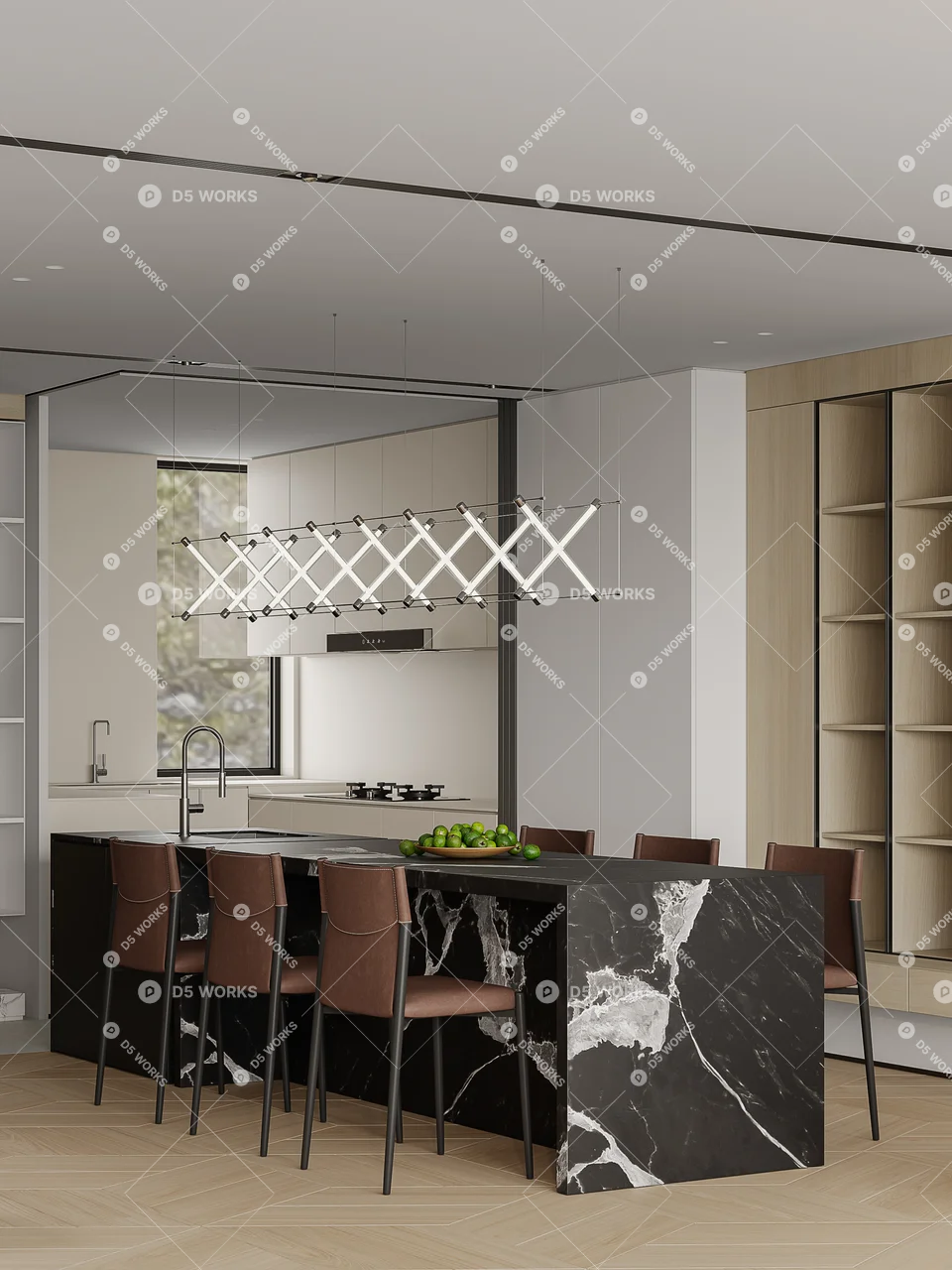 Modern Living & Dining Room 3d model thumbnail 5