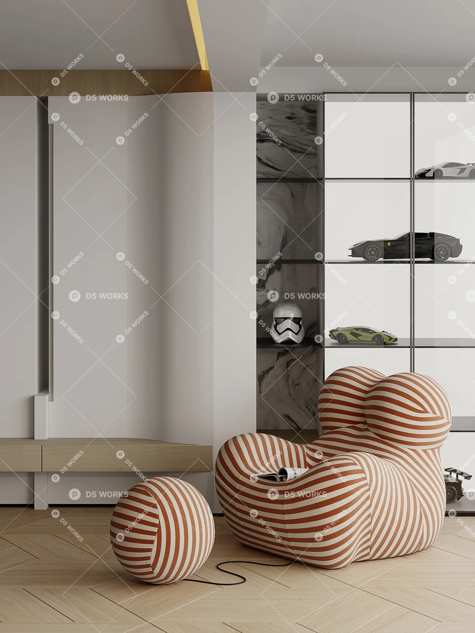 Modern Living & Dining Room 3d model thumbnail 7
