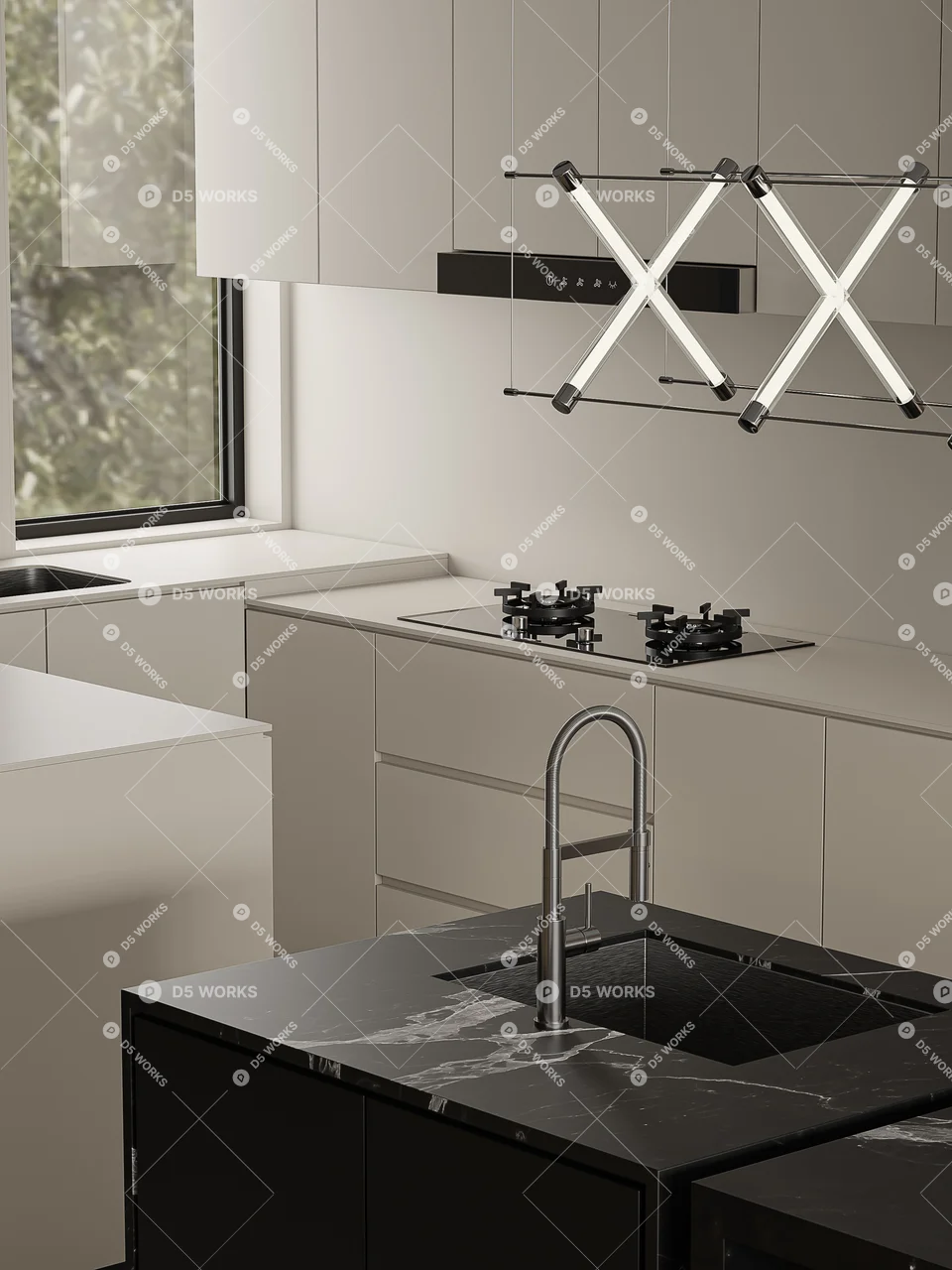 Modern Living & Dining Room 3d model thumbnail 3