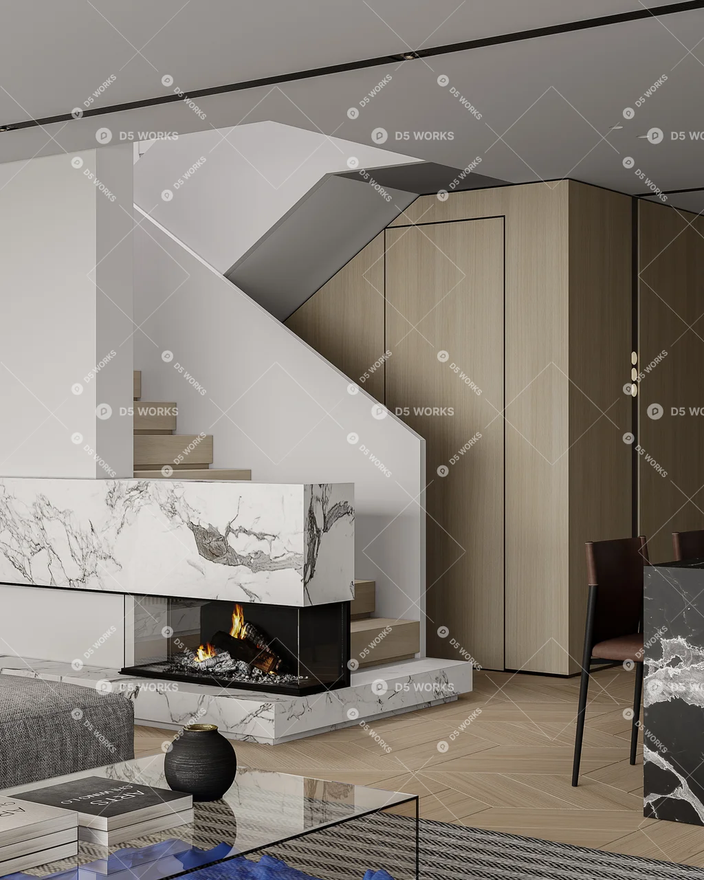 Modern Living & Dining Room 3d model thumbnail 6