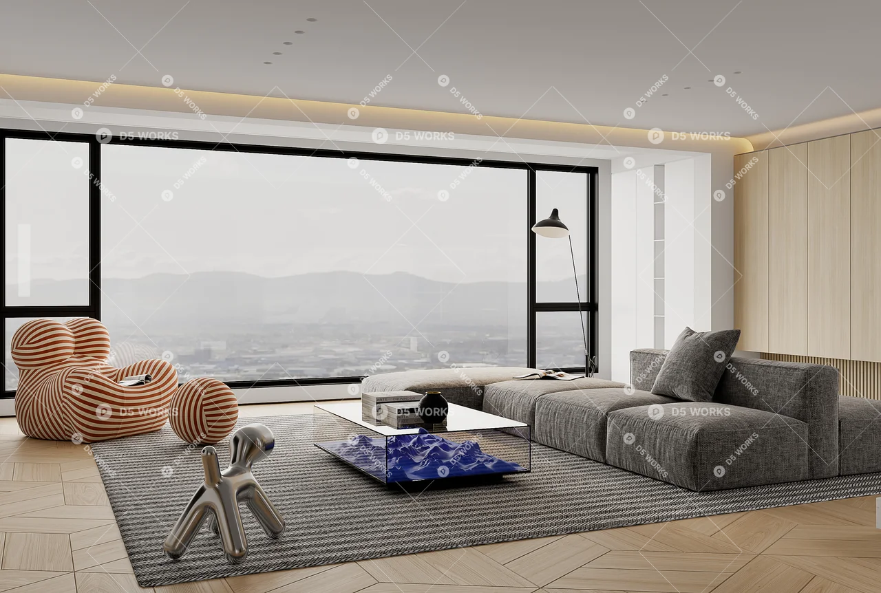 Modern Living & Dining Room 3d model thumbnail 4