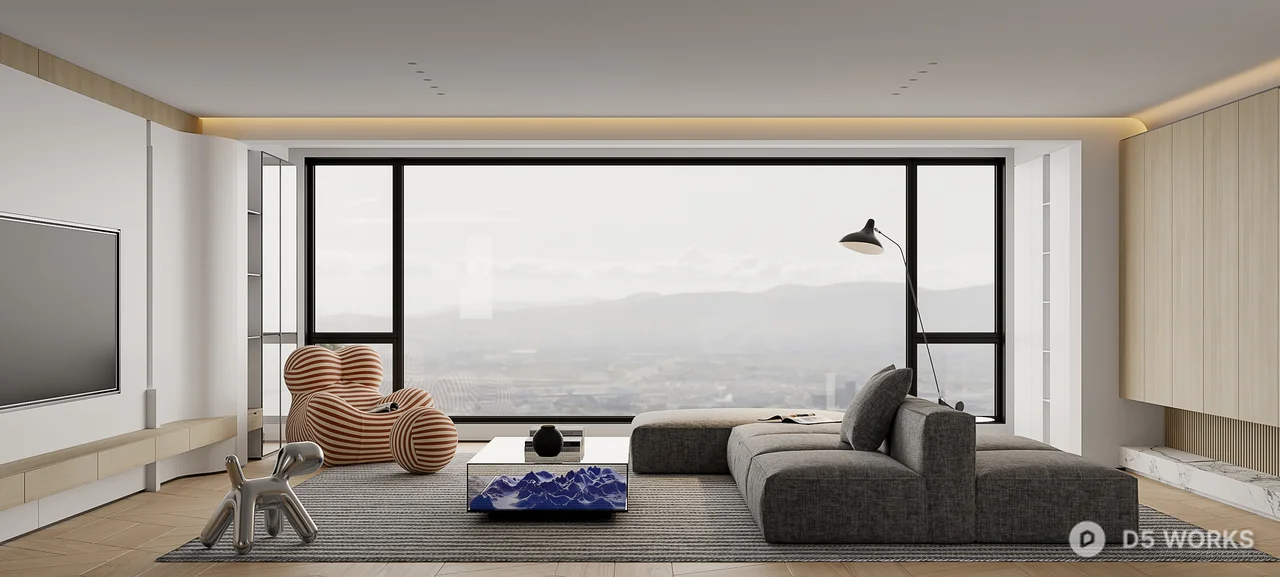 Modern Living Dining Space with Minimalist Design 3d model thumbnail 2