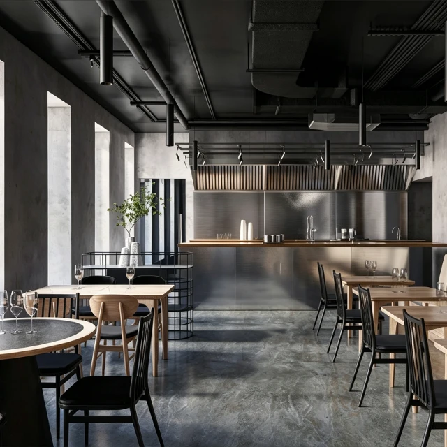 Industrial Modern Restaurant Interior Scene 3d model