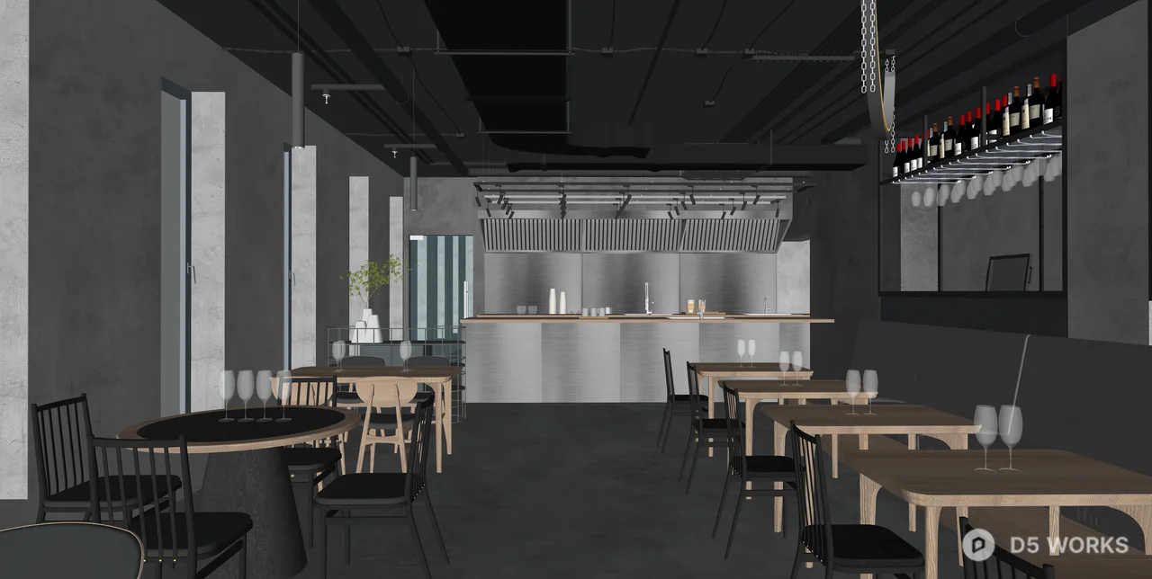 Industrial Modern Restaurant Interior Scene 3d model thumbnail 2