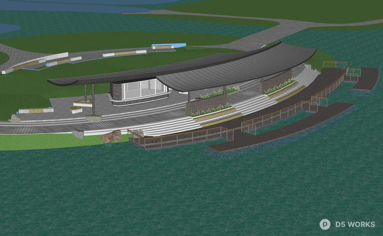 Modern Urban Park With Canopy Structure 3d model thumbnail 3
