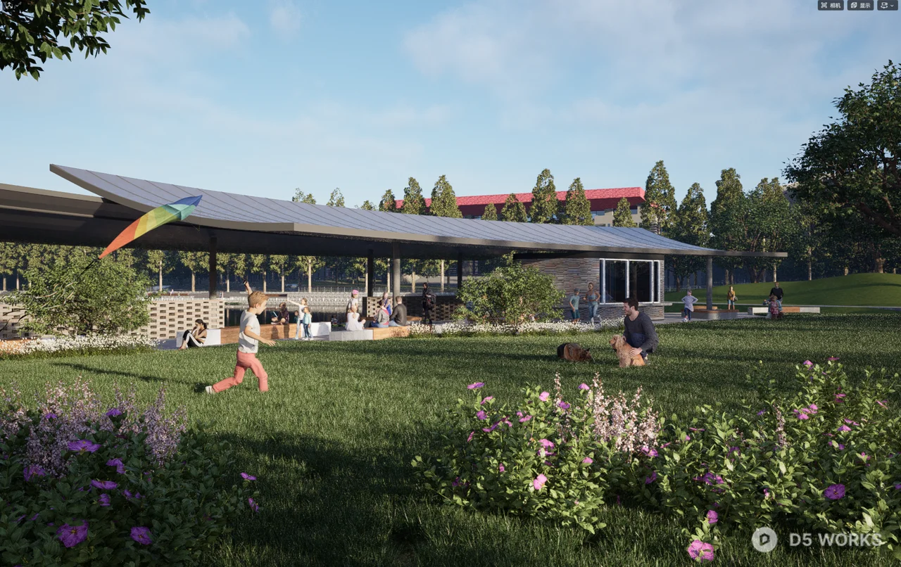 Modern Urban Park With Canopy Structure 3d model - Image 1