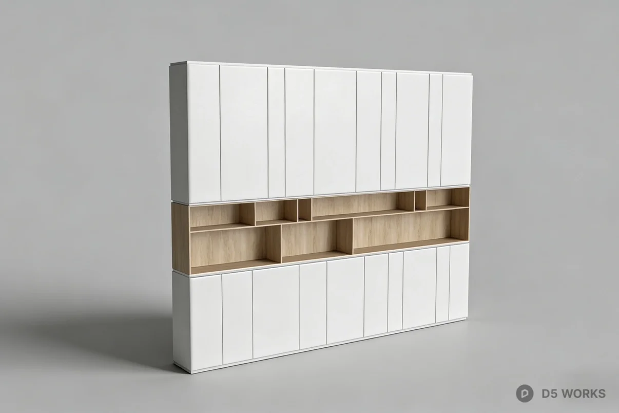 Minimalist White Storage Cabinet With Open Shelving 3d model - Image 1