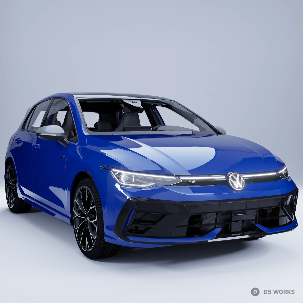 Modern Blue Compact Hatchback Car 3d model - Image 1