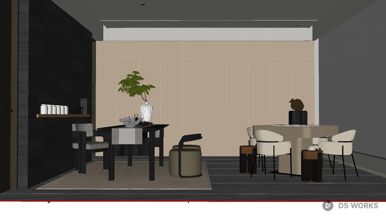 Minimalist Home Dining Room with Plant Accent 3d model - Image 1