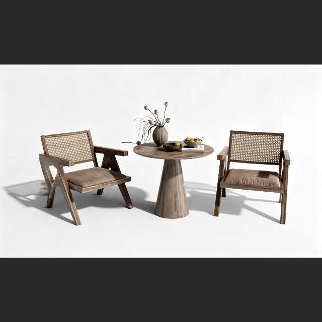Rustic Woven Rattan Casual Table and Chair Set 3d model