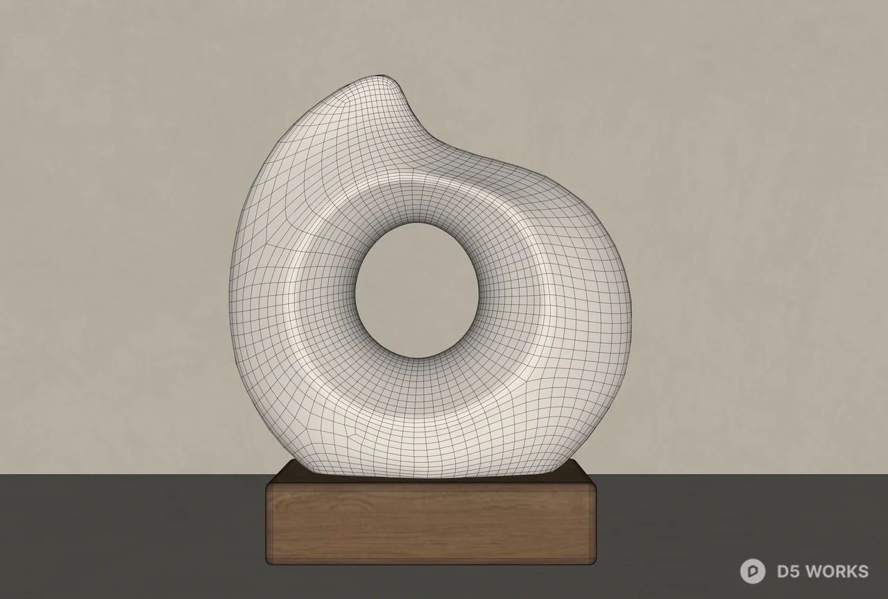 Abstract Ceramic Sculpture On Wooden Base 3d model thumbnail 3