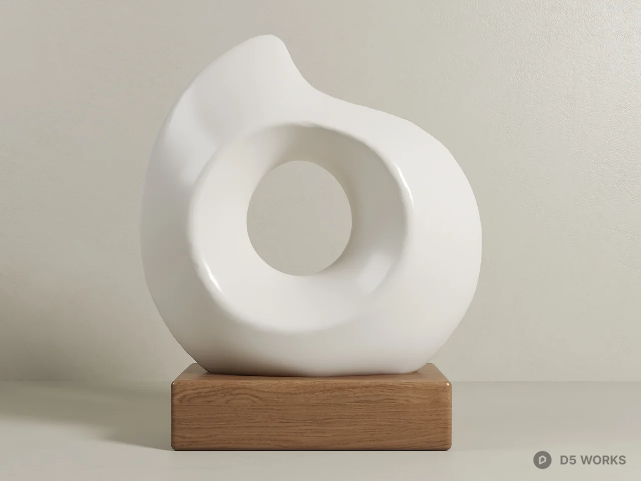 Abstract Ceramic Sculpture On Wooden Base 3d model - Image 1