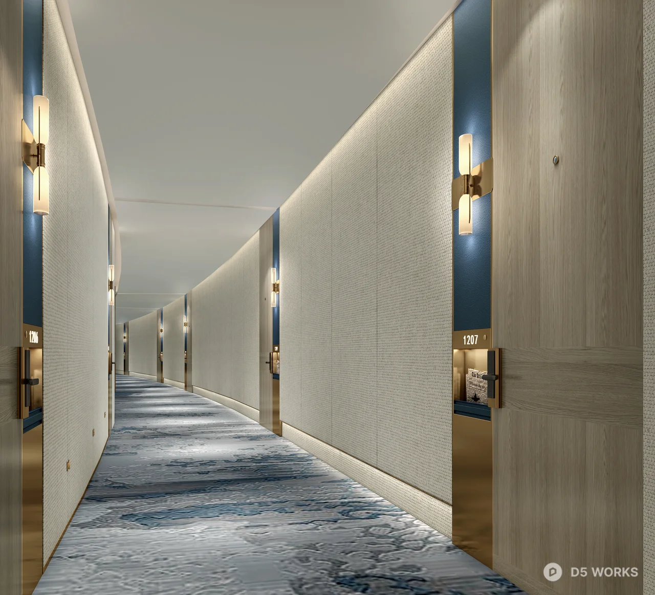 Modern Corridor with Art Wall and Ambient Lighting 3d model thumbnail 2