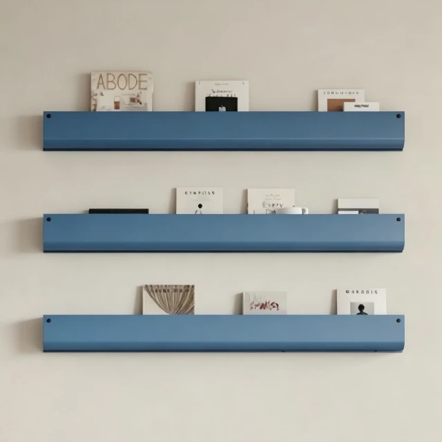 Modern Blue Metal Floating Bookshelf Set 3d model