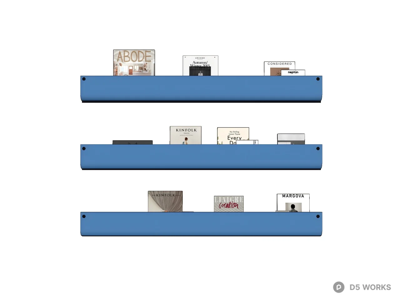 Modern Blue Metal Floating Bookshelf Set 3d model thumbnail 2