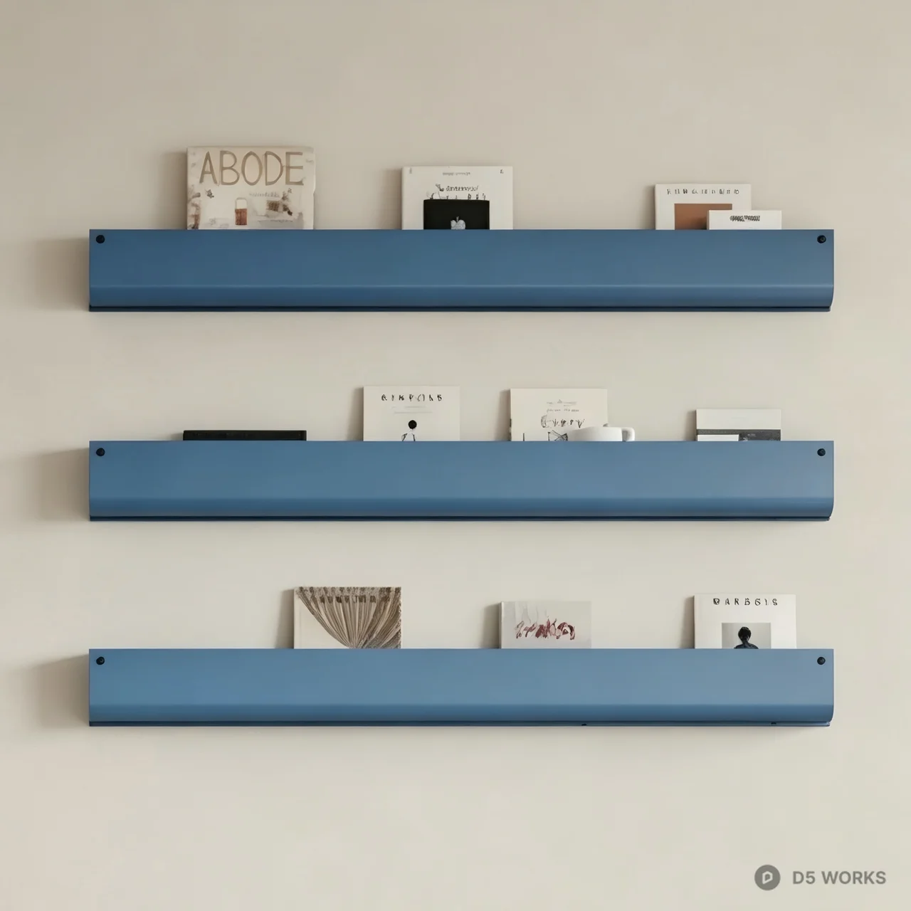 Modern Blue Metal Floating Bookshelf Set 3d model - Image 1