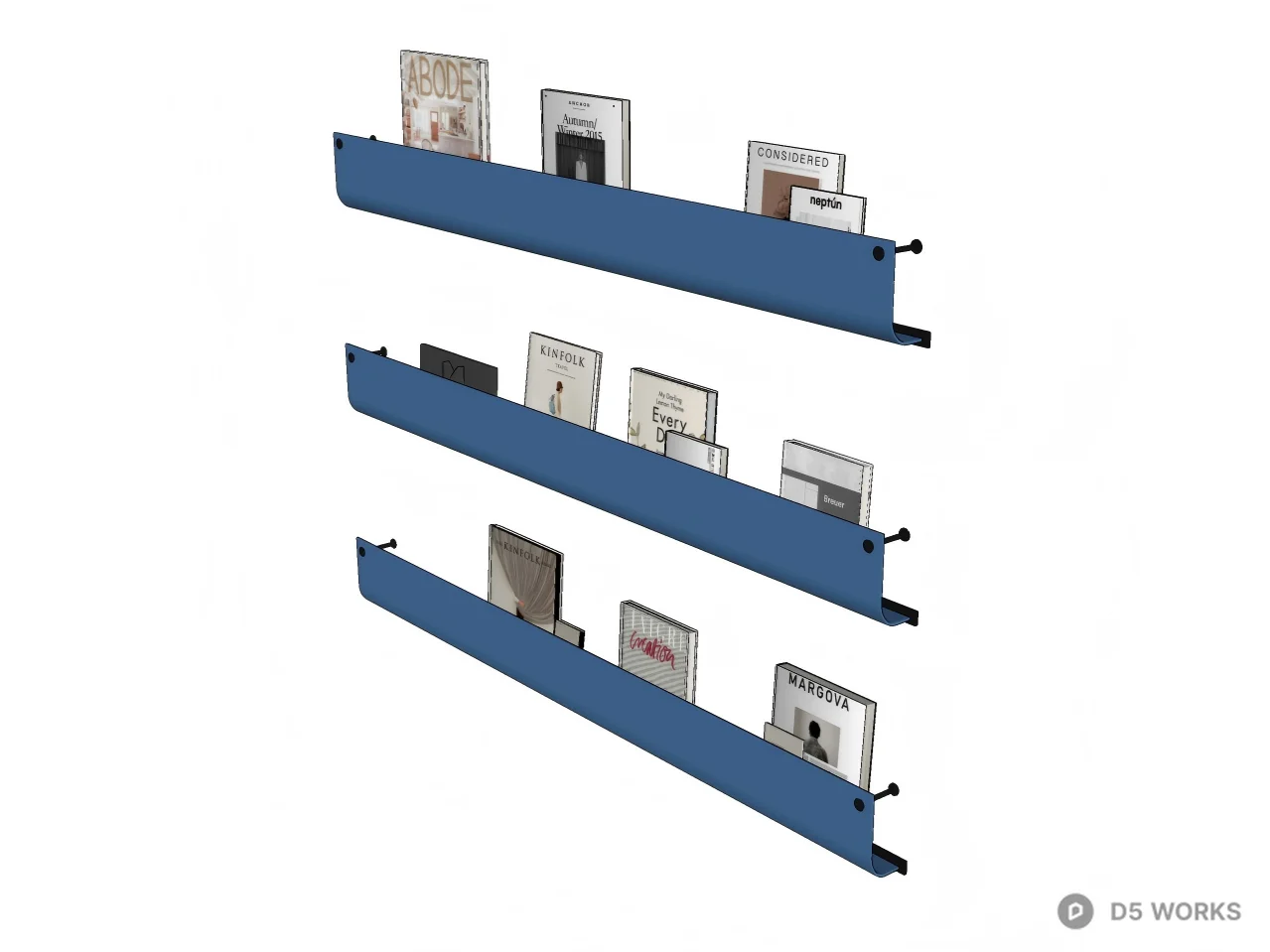 Modern Blue Metal Floating Bookshelf Set 3d model thumbnail 3
