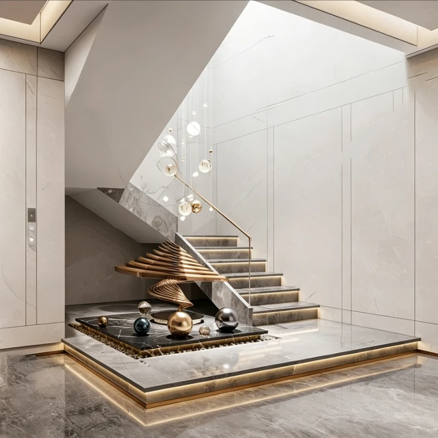 Modern Industrial Concrete Staircase Interior Scene 3d model