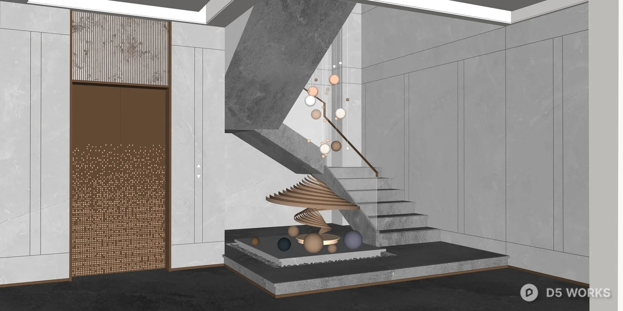 Modern Industrial Concrete Staircase Interior Scene 3d model thumbnail 2