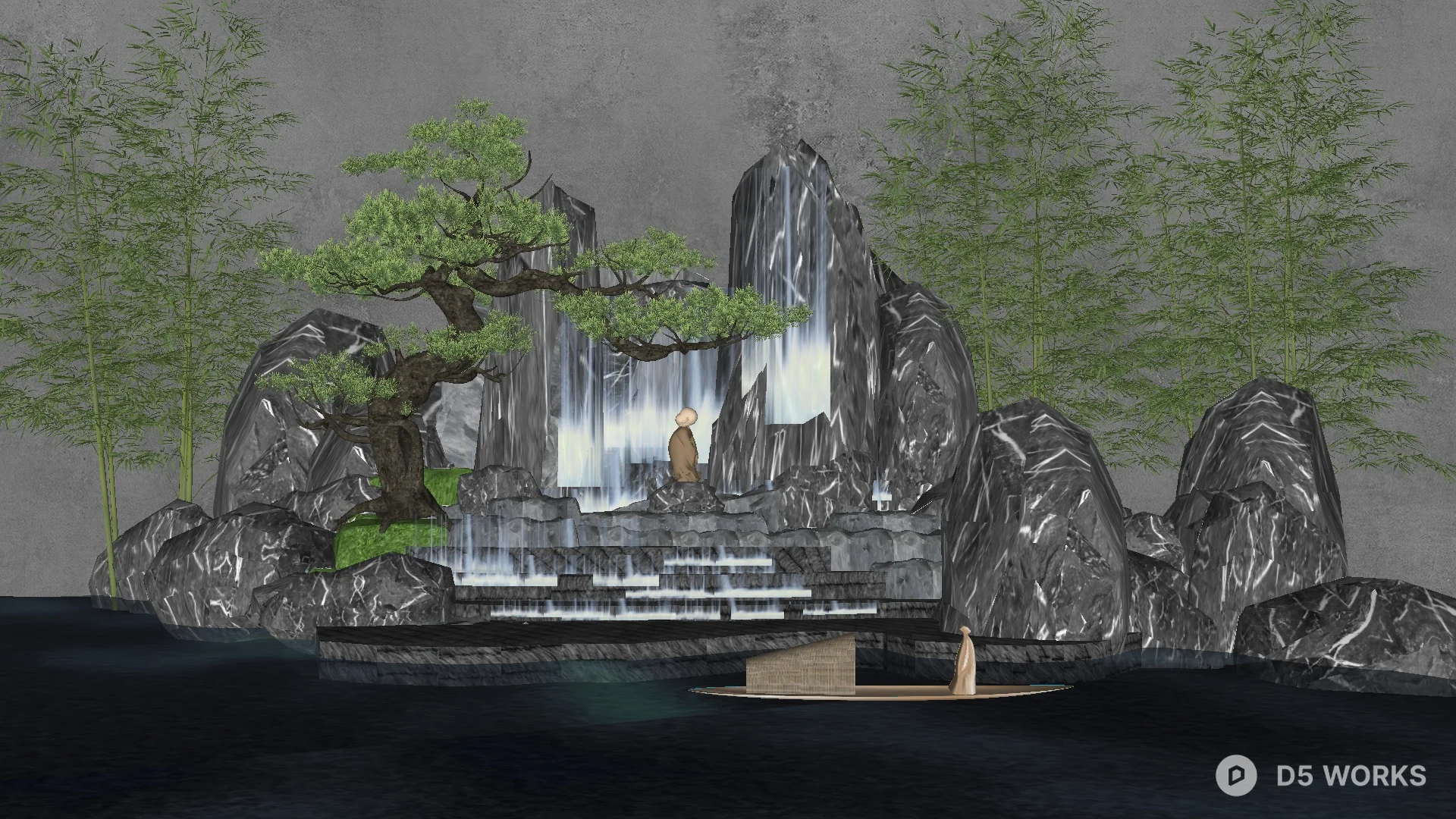 Free Artificial Rockery Waterfall Landscape 3D Model .skp