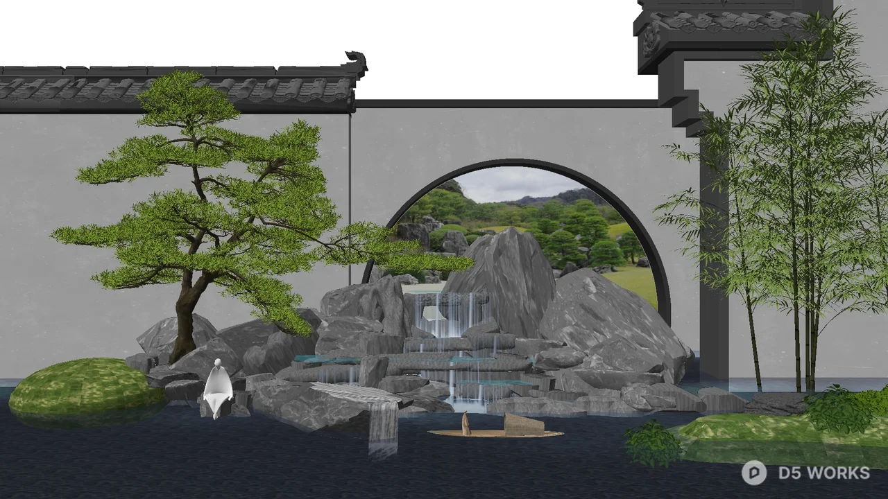 Chinese Style Rockery With Cascading Water 3d model - Image 1