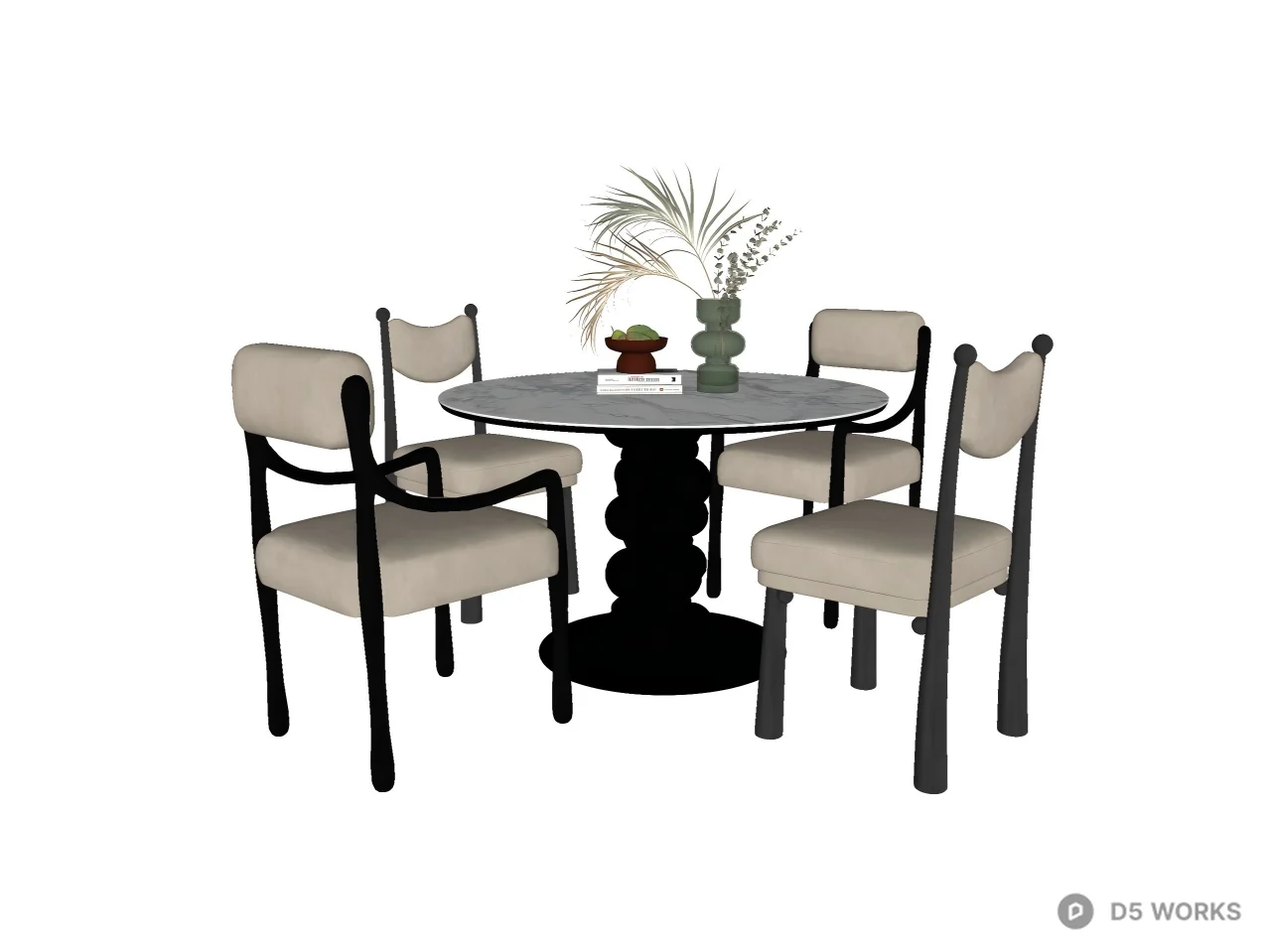Modern Avant-Garde Marble Dining Set 3d model thumbnail 2
