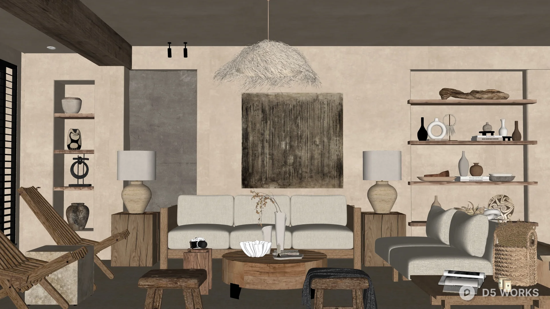 Free Minimalist Living Room with Neutral Tones and Textured Accents 3D ...