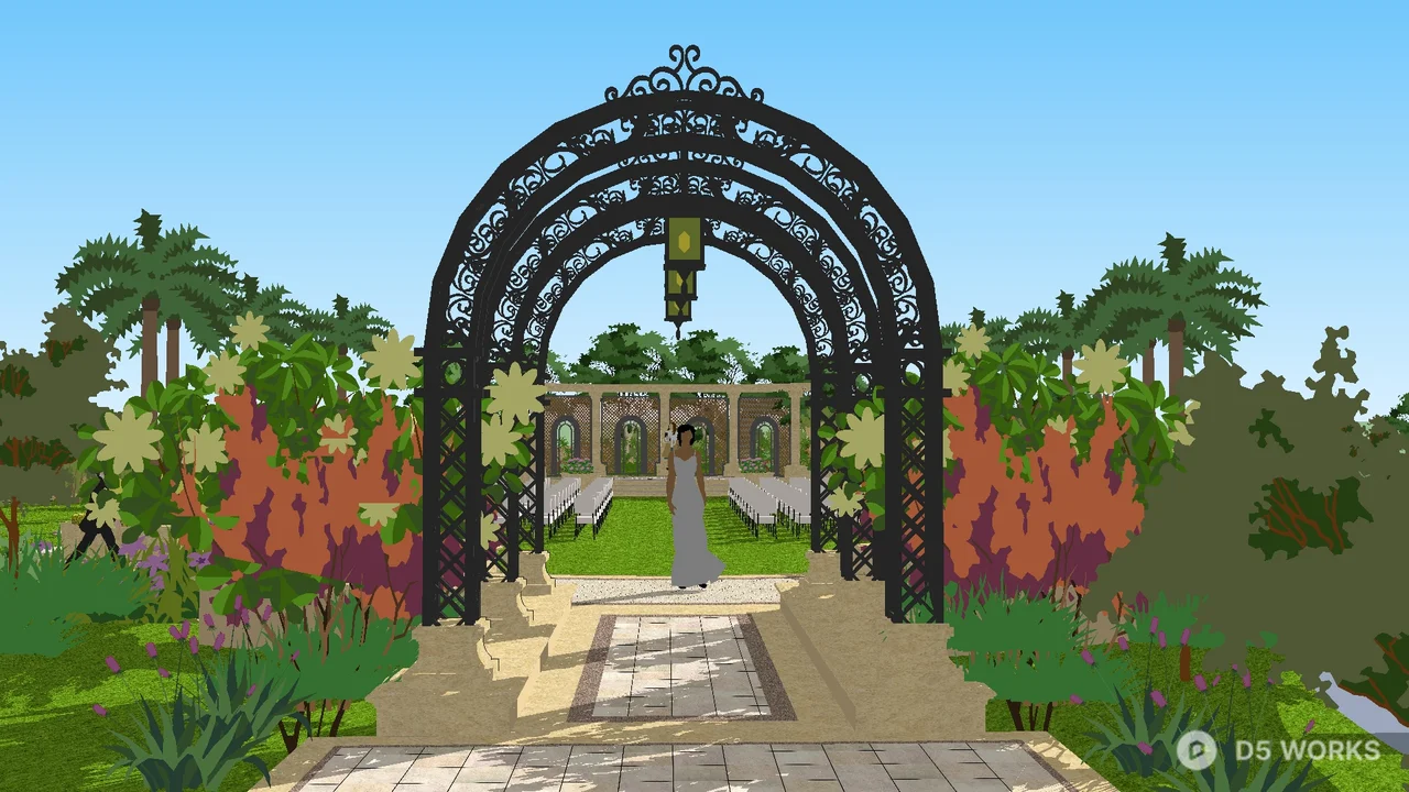 Resort Lawn With Pool And Palm Trees 3d model thumbnail 2