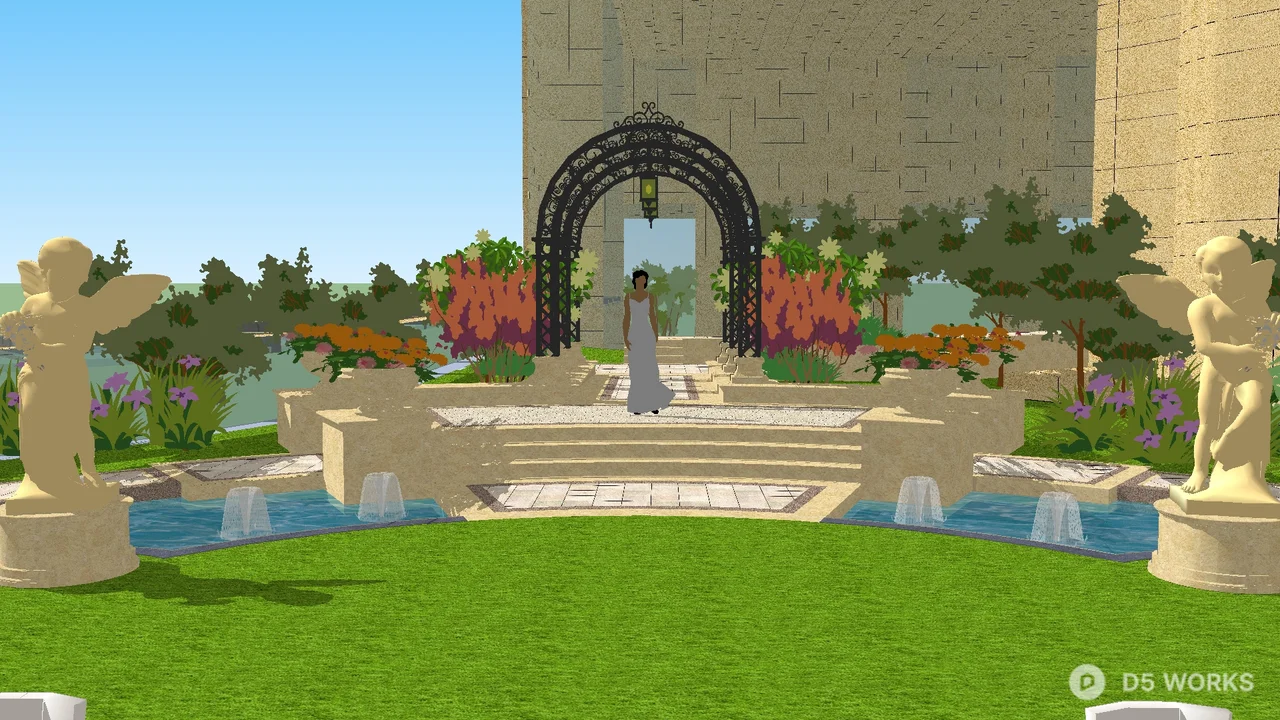 Resort Lawn With Pool And Palm Trees 3d model thumbnail 3