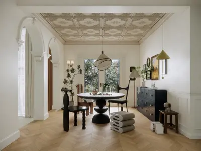 Eclectic Dining Room With Vintage Ceiling 3d model