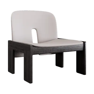 Italian Milotti wooden leather lounge chair 3d model