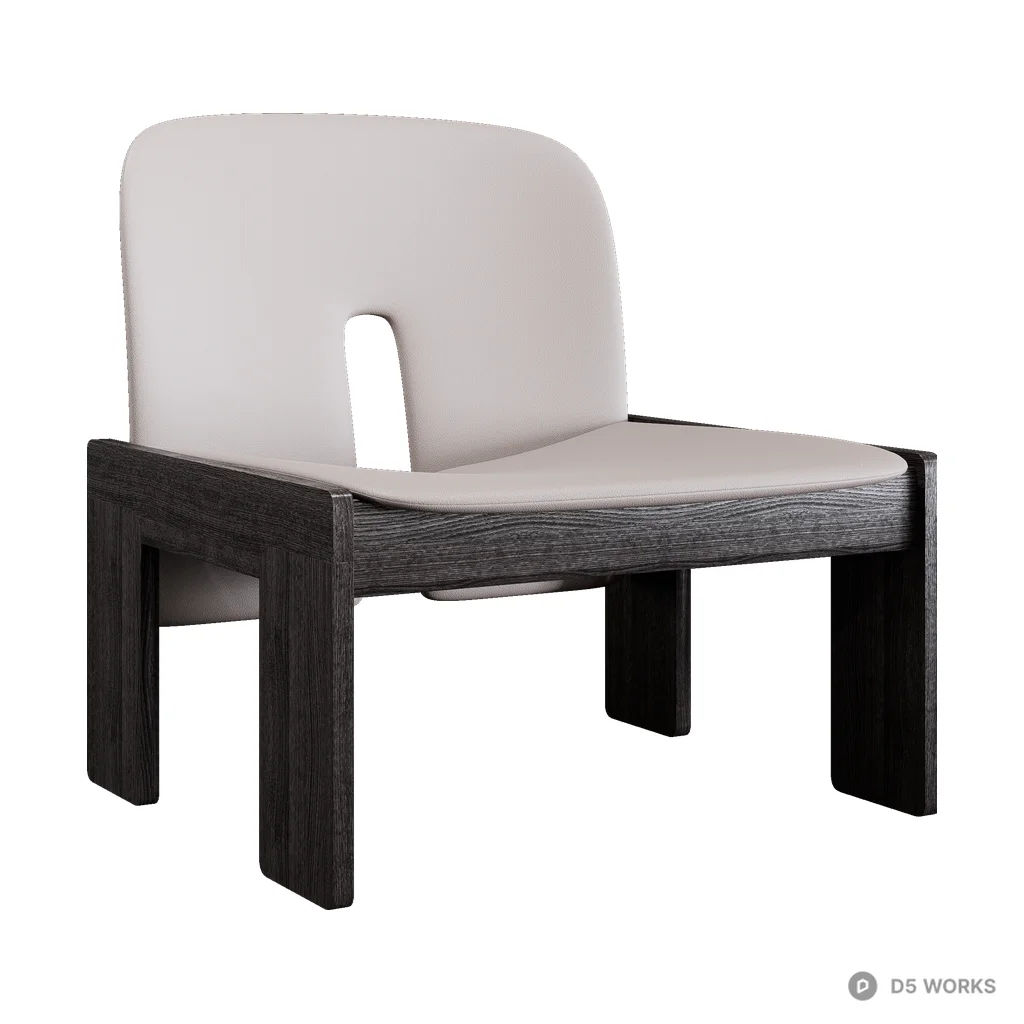 Italian Milotti wooden leather lounge chair 3d model - Image 1