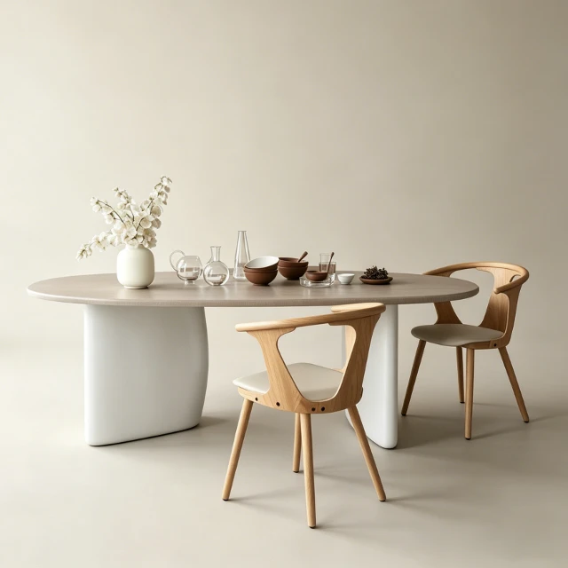 Minimalist Japandi Oval Dining Set 3d model