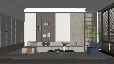 Modern Minimalist Living Room with Modular Shelving 3d model
