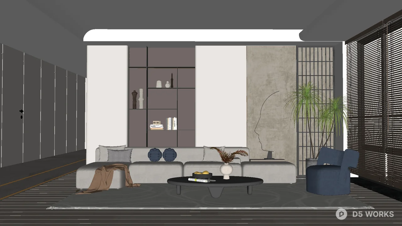 Modern Minimalist Living Room with Modular Shelving 3d model - Image 1