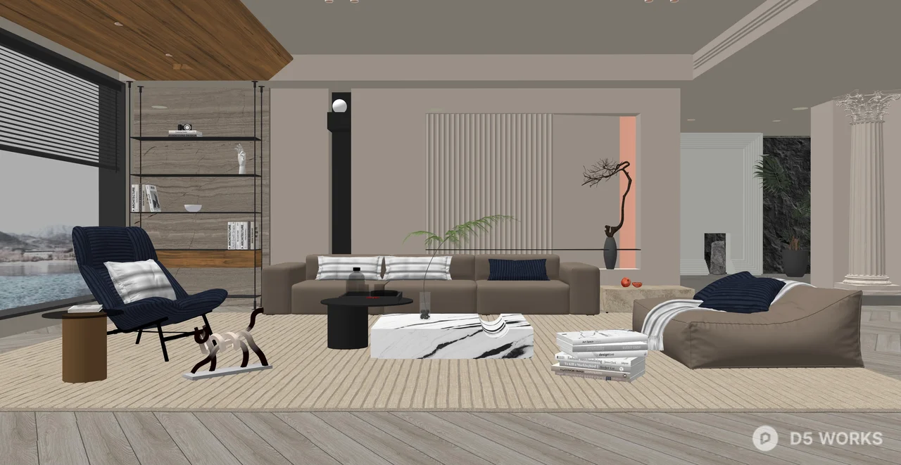 Modern Minimalist Wabi-Sabi Living Room Scene 3d model thumbnail 2