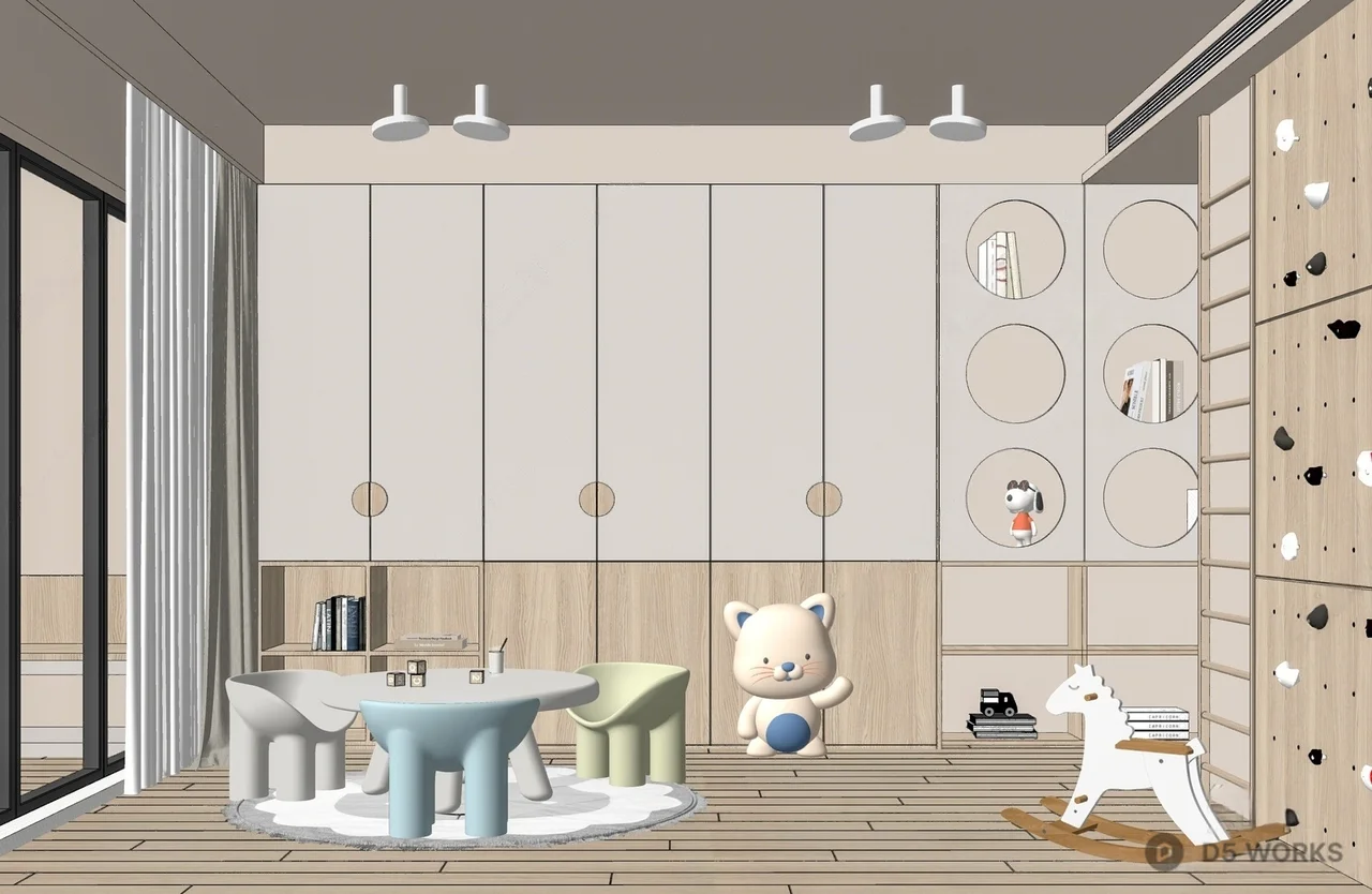 Modern Minimalist Children Playroom With Custom Cabinetry 3d model thumbnail 2