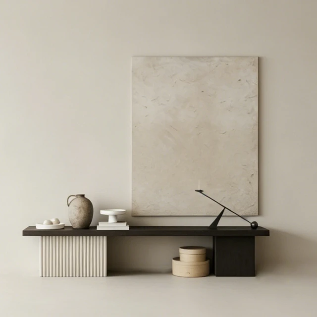 Minimalist Japandi Console Table and Decor Set 3d model