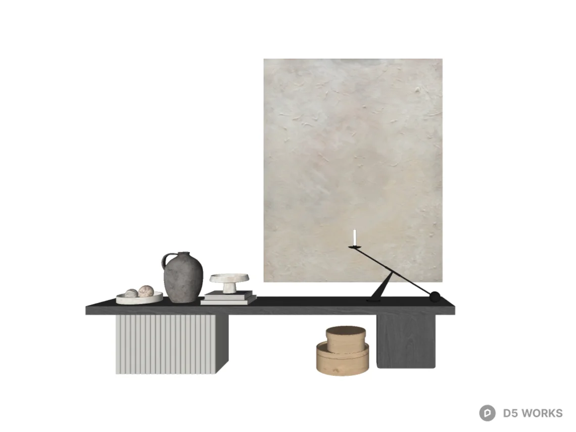 Minimalist Japandi Console Table and Decor Set 3d model thumbnail 2