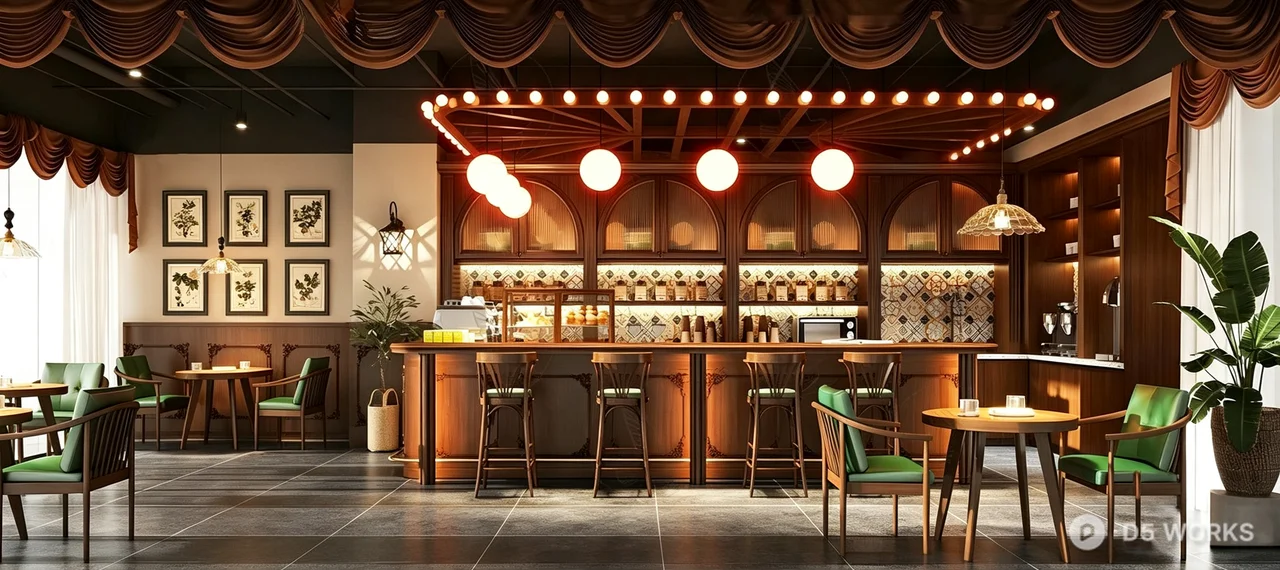 Vintage European Style Cafe and Bar Interior 3d model - Image 1