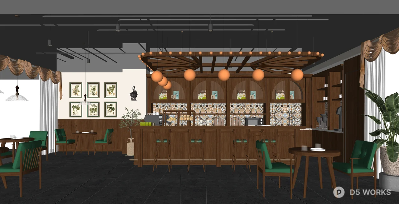 Vintage European Style Cafe and Bar Interior 3d model thumbnail 2