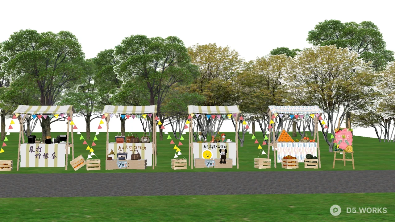 Festive Outdoor Market Stalls With Canopies And Bunting 3d model - Image 1