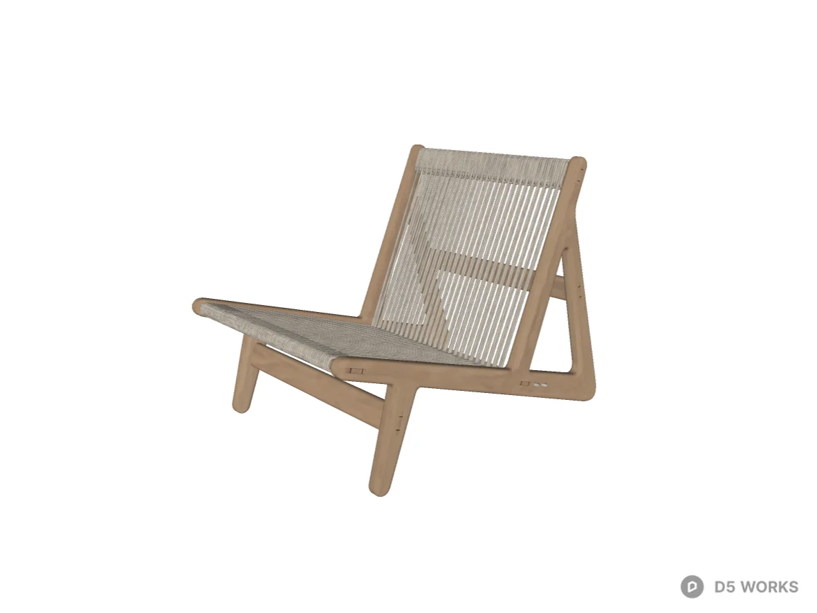 Minimalist Ash Wood and Woven Rope Lounge Chair 3d model thumbnail 2