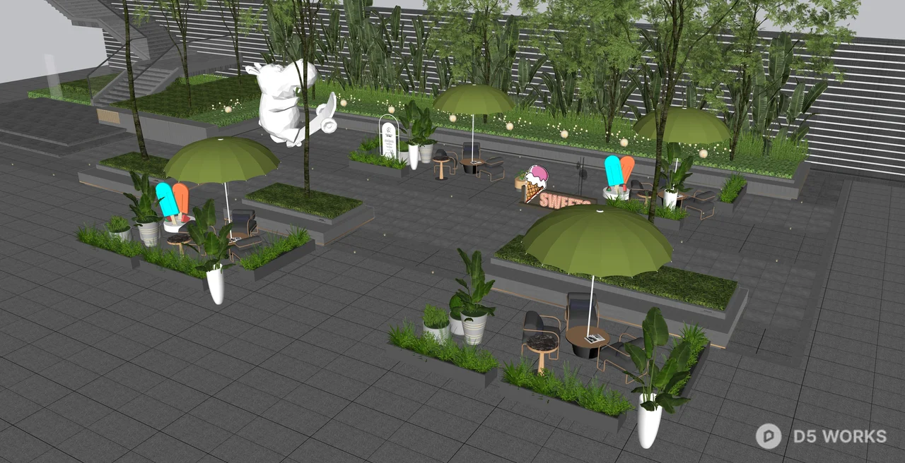 Modern Outdoor Cafe Terrace with Bamboo Garden 3d model thumbnail 2