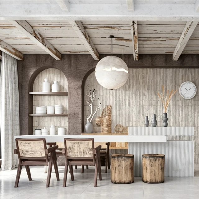 Rustic Wabi-Sabi Interior Dining Scene 3d model