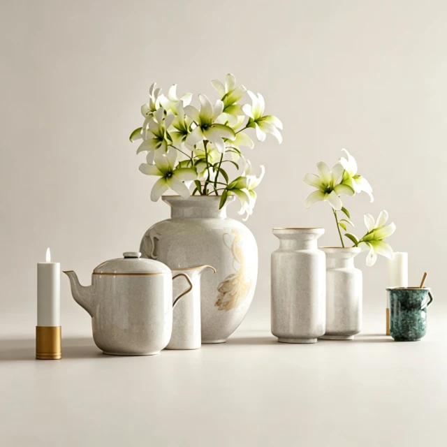 Elegant Ceramic Tea and Vase Decor Set 3d model