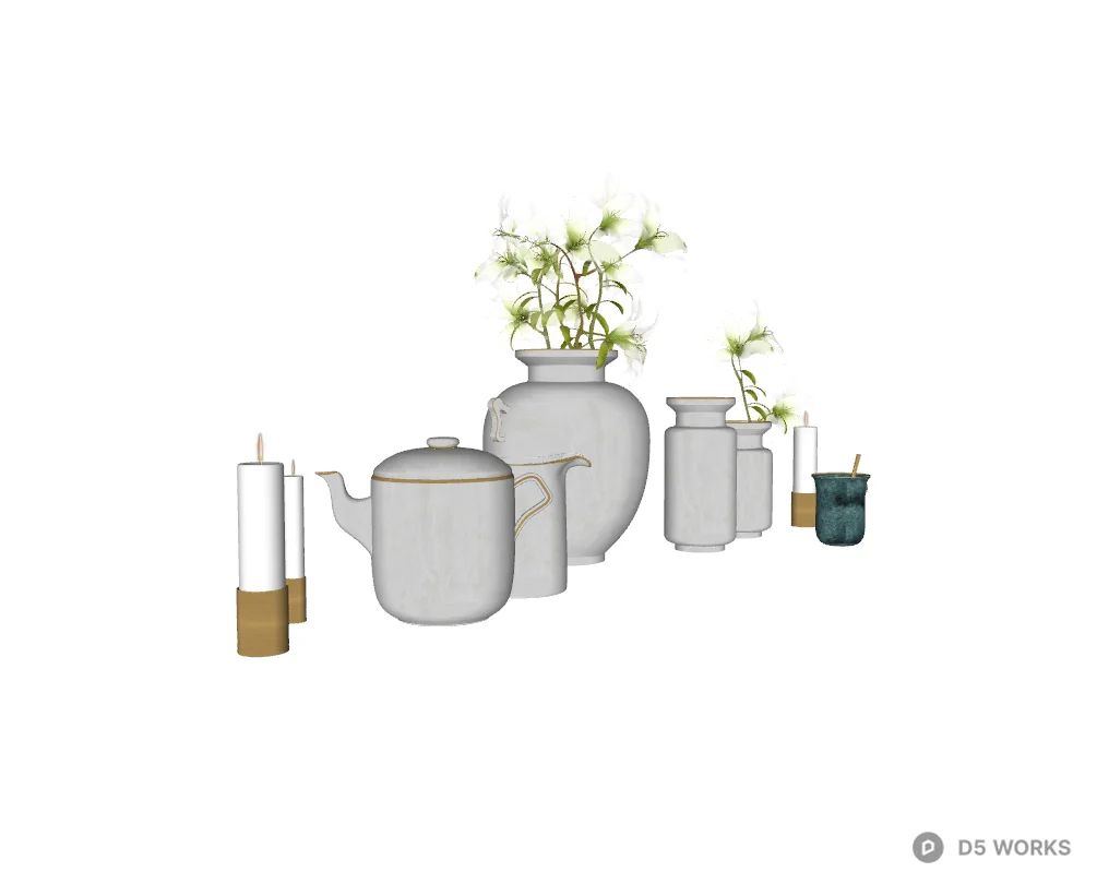 Elegant Ceramic Tea and Vase Decor Set 3d model thumbnail 2